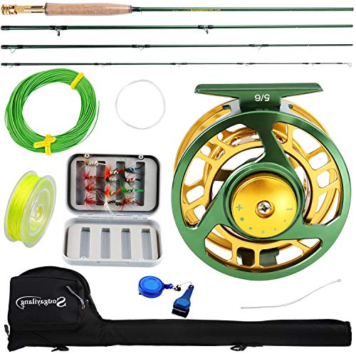 Sougayilang Fly Fishing Rod Reel Combos with Lightweight Portable Fly Rod and Fly ReelFly Fishing Complete Starter Package(Green)