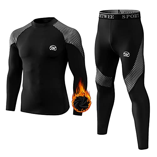 MEETWEE Thermal Underwear for Men Fleece Lined Base Layer Set Cold Weather Heatgear Top  Long Johns for Skiing Motorcycle Black